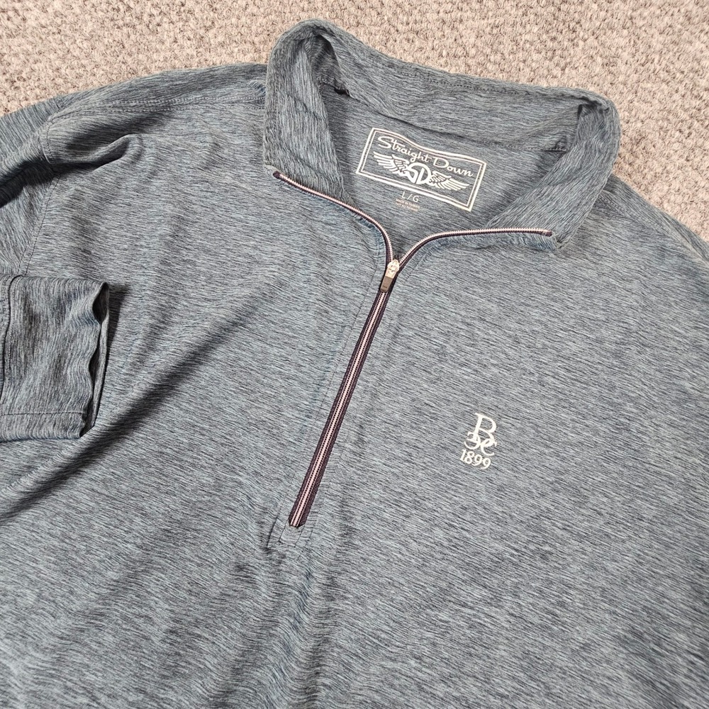 Straight Down Mens‎ Blue Heathered Quarter Zip Golf Pullover BC 1899 Logo L/G